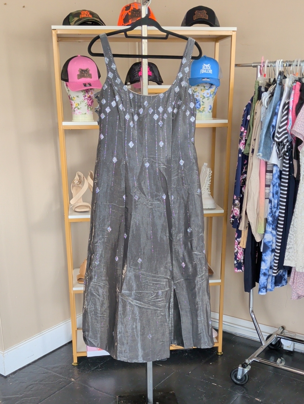 Vintage Glitter Embellished Silver Petite Gown